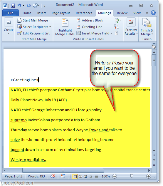Screenshot von Outlook 2010 – Schreiben Sie Ihre Massen-E-Mail-Inhalte