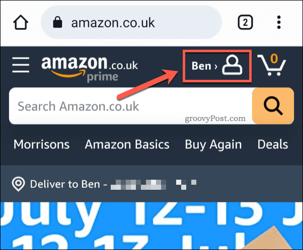 Tippen Sie auf das Amazon-Profilsymbol