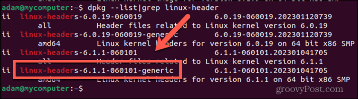 Name des Ubuntu-Kernel-Headers