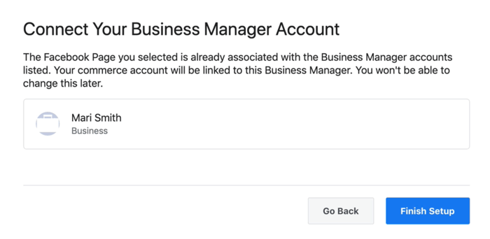 Option, um Ihr Facebook Business Manager-Konto mit Ihrem Facebook Commerce-Konto zu verbinden