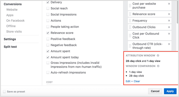 Facebook Ads Manager Spalten anpassen Klicken Sie auf und zeigen Sie Conversions an