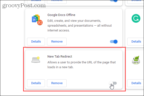 Deaktivieren Sie die New Tab Redirect-Erweiterung in Chrome