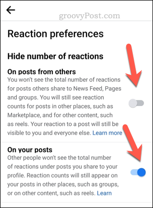 Legen Sie die Facebook-Reaktionseinstellungen auf Mobilgeräten fest