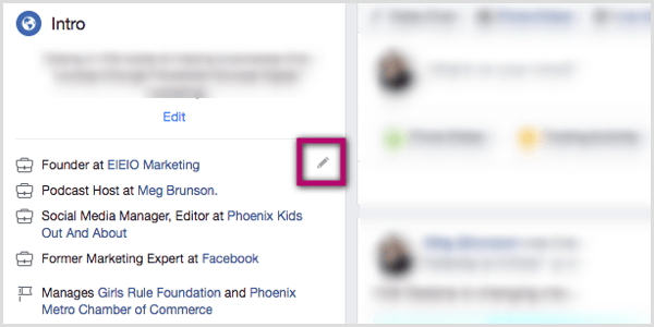 Stiftsymbol im Intro-Bereich des Facebook-Profils
