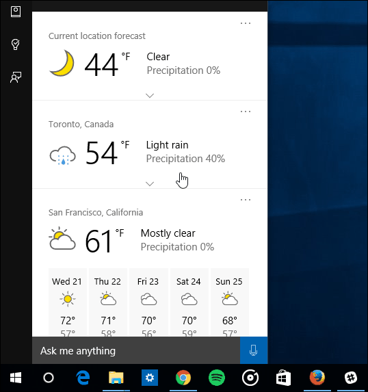 mehrere Städte Cortana Wetter