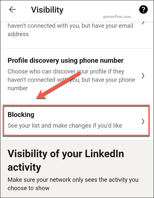 Das Menü LinkedIn Blocked User Settings