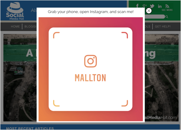 Ein Exit-Popup mit einem Instagram-Namensschild.