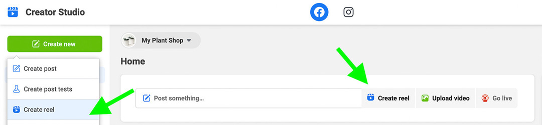 wie-man-einen-zeitplan-veröffentlicht-facebook-reels-creator-studio-upload-new-my-plant-shop-step-1