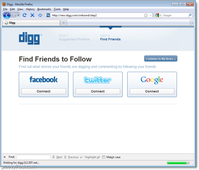 Facebook Twitter Google Anmelden und System auf dem neuen Digg folgen