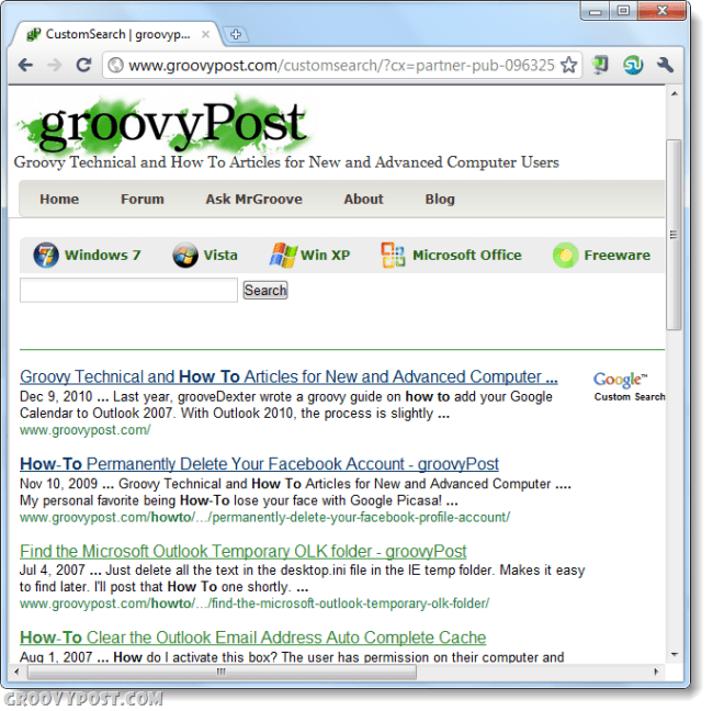 Groovypost Google benutzerdefinierte Suche