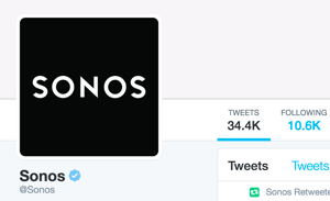 Das Sonos Twitter-Konto ist verifiziert und zeigt das blaue Twitter-verifizierte Abzeichen.