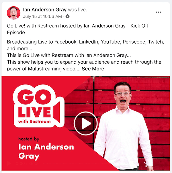 Facebook Live-Video-Wiederholungsbeitrag für Ian Anderson Gray
