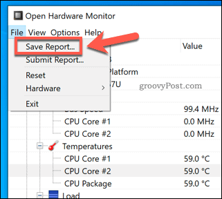 Speichern eines Open Hardware Monitor-Berichts