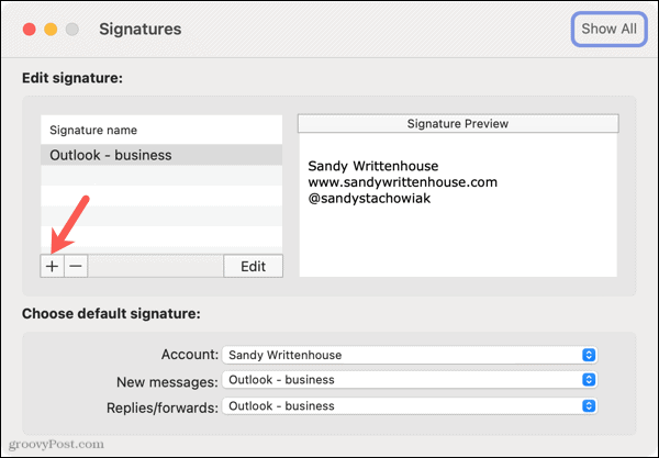 Hinzufügen einer neuen Signatur in Outlook auf dem Mac
