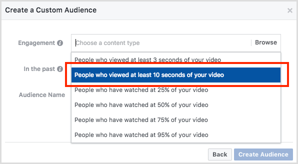 Benutzerdefiniertes Publikum für Facebook-Video-Engagement