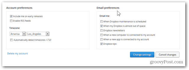 Dropbox E-Mail-Einstellungen konfigurieren