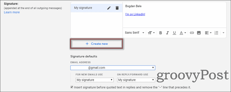 Einstellungen für mehrere Google Mail-Signaturen neu