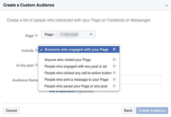 Erstellen Sie eine benutzerdefinierte Zielgruppe von Personen, die auf Facebook mit Ihrem Unternehmen interagiert haben.