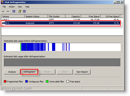 Optionen für das Defragmentieren von Datenträgern für Windows XP - Analysieren und Defragmentieren