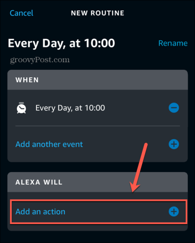 Alexa-App Aktion hinzufügen