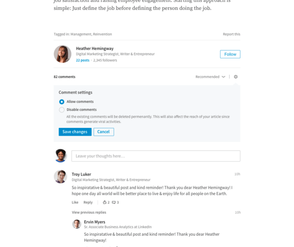 LinkedIn hat die Möglichkeit für Publisher eingeführt, die Kommentare zu ihren Langform-Artikeln direkt zu verwalten.