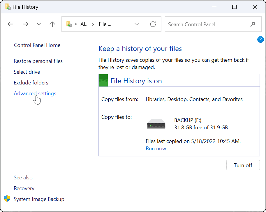 Erweiterte Verwendung des Dateiversionsverlaufs unter Windows 11