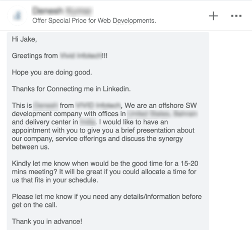 Linkedin Cold Pitch Beispiel