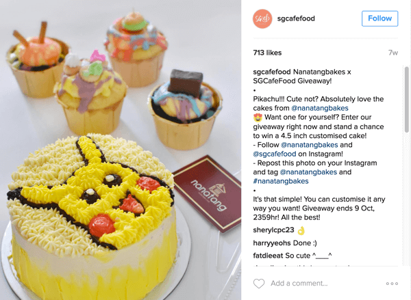 Singapurs Café Food bewarb das Werbegeschenk von Nanatang Bakes über seinen Instagram-Account.