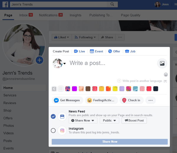 Wie Sie von Facebook auf dem Desktop auf Instagram posten, Schritt 2, Option, von Ihrem Facebook-Beitrag auf Instagram zu posten