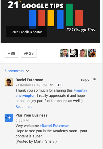 google + post Geschäftskommentar