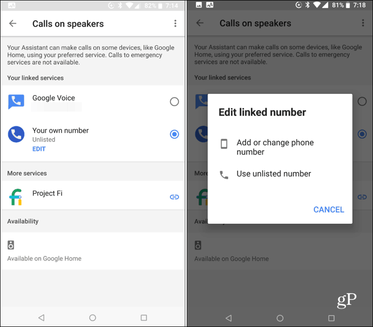 Android-Anrufe auf Google Home Smart Speaker