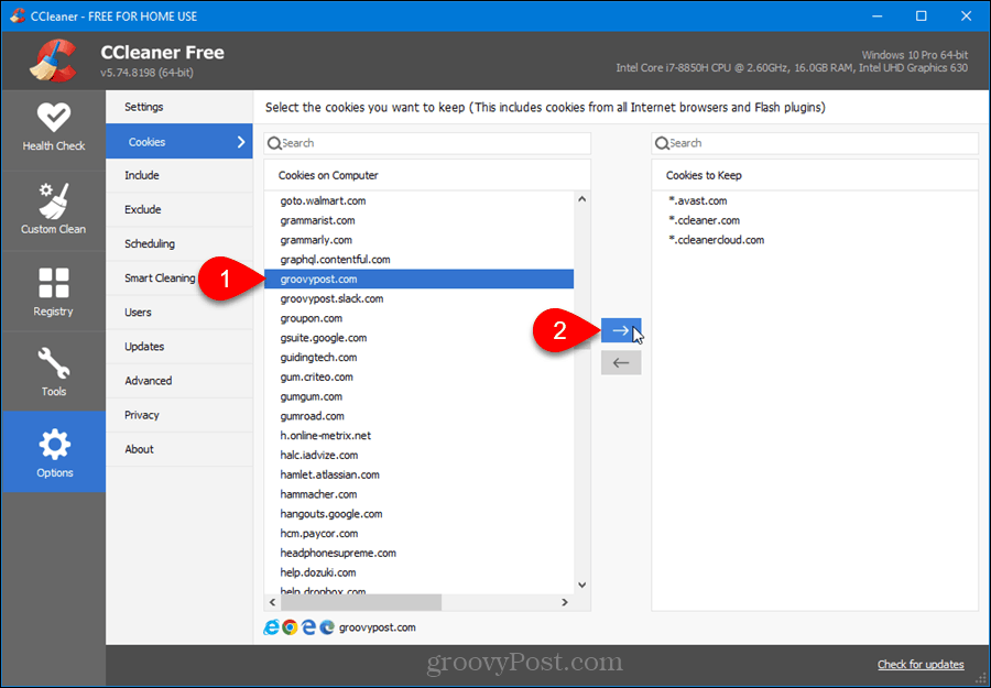 Wählen Sie aus, welche Cookies in CCleaner gespeichert werden sollen