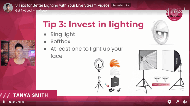 Screenshot mit Tipps zur Videobeleuchtung zur Verbesserung Ihrer Live-Stream-Sendungen