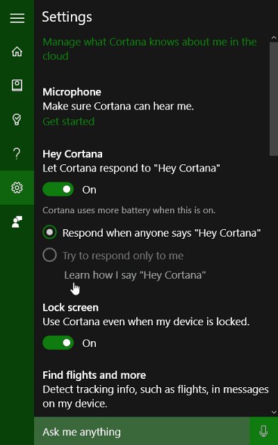 Cortana-Einstellungen