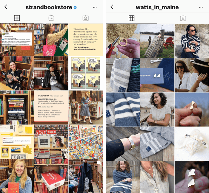 zwei Instagram-Profile mit Blau- und Gelbtonfiltern
