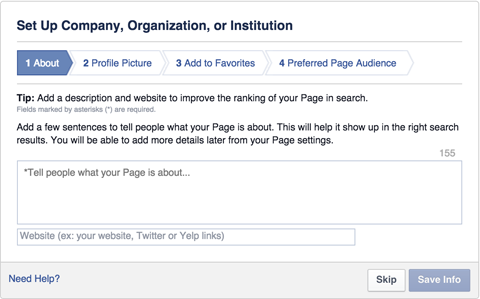 Einrichtung einer Facebook-Unternehmensorganisation oder -Institution