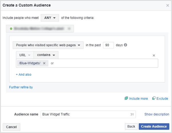 Facebook erstellt benutzerdefinierte Zielgruppe Website-Besucher