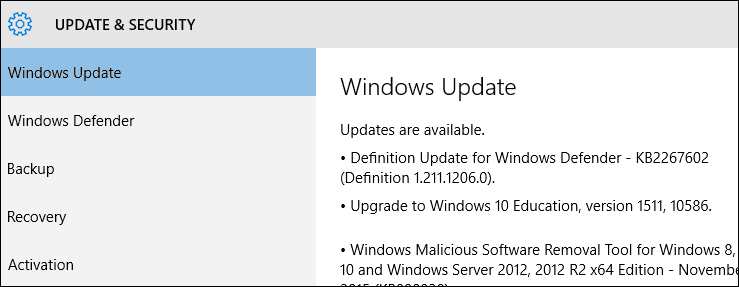 Erzwingen Sie, dass das Windows 10-Update das November-Update bereitstellt