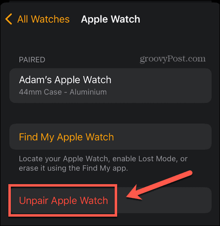 Apple Watch entkoppeln