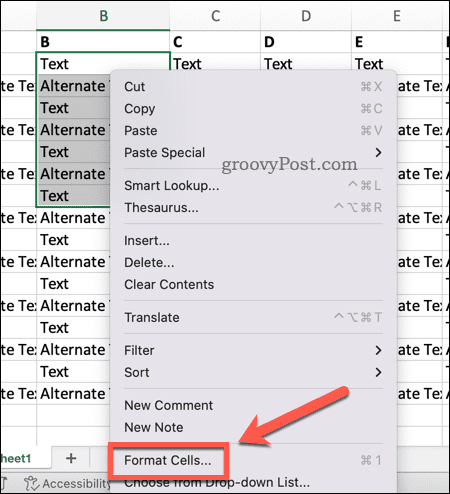 Öffnen Sie Zellen formatieren in Excel