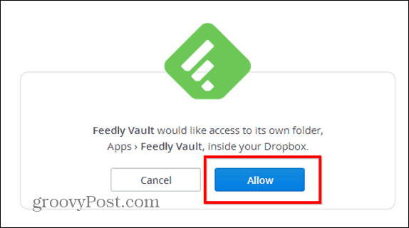 Feedly Beta Dropbox Vault erlauben db