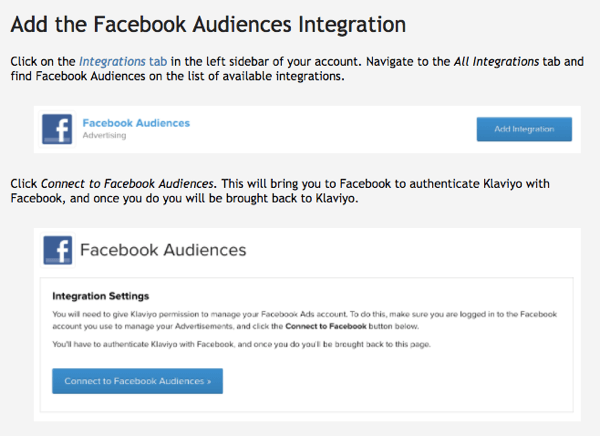 Die Facebook Audiences-Integration von Klaviyo ist einfach zu bedienen.
