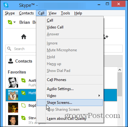 Bildschirme auf Skype freigeben