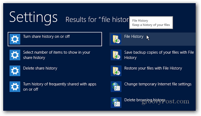 Dateiverlaufseinstellungen Windows 8 durchsuchen