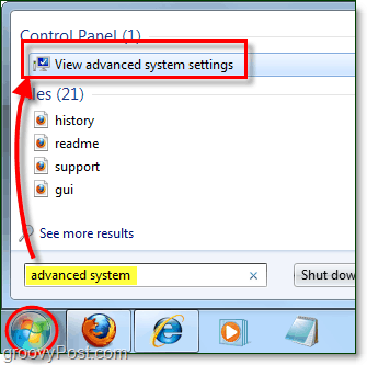 Anzeigen der erweiterten Systemleistungsoptionen in Windows 7
