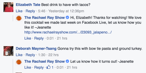 der rachel ray show facebook kommentar antwortet beispiel