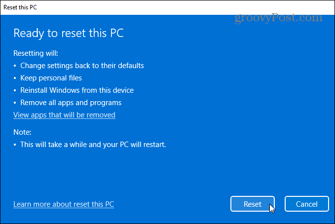 Windows 11 Stoppcode Speicherverwaltung Fix Zurücksetzen Windows 11 PC