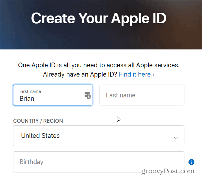 Formular zum Erstellen der Apple-ID