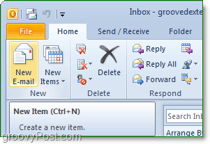 Öffnen Sie Office Outlook 2010 und klicken Sie dann im Home-Menüband auf die neue E-Mail-Schaltfläche