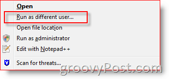 Hinzufügen Hinzufügen als anderer Benutzer zum Windows Explorer-Kontextmenü für Vista und Server 2008:: groovyPost.com